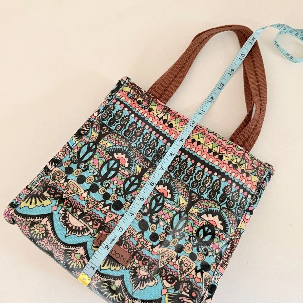 Sakroots Insulated Lunch Bag Boho Artist Print Multi Color Coated Canvas Tote